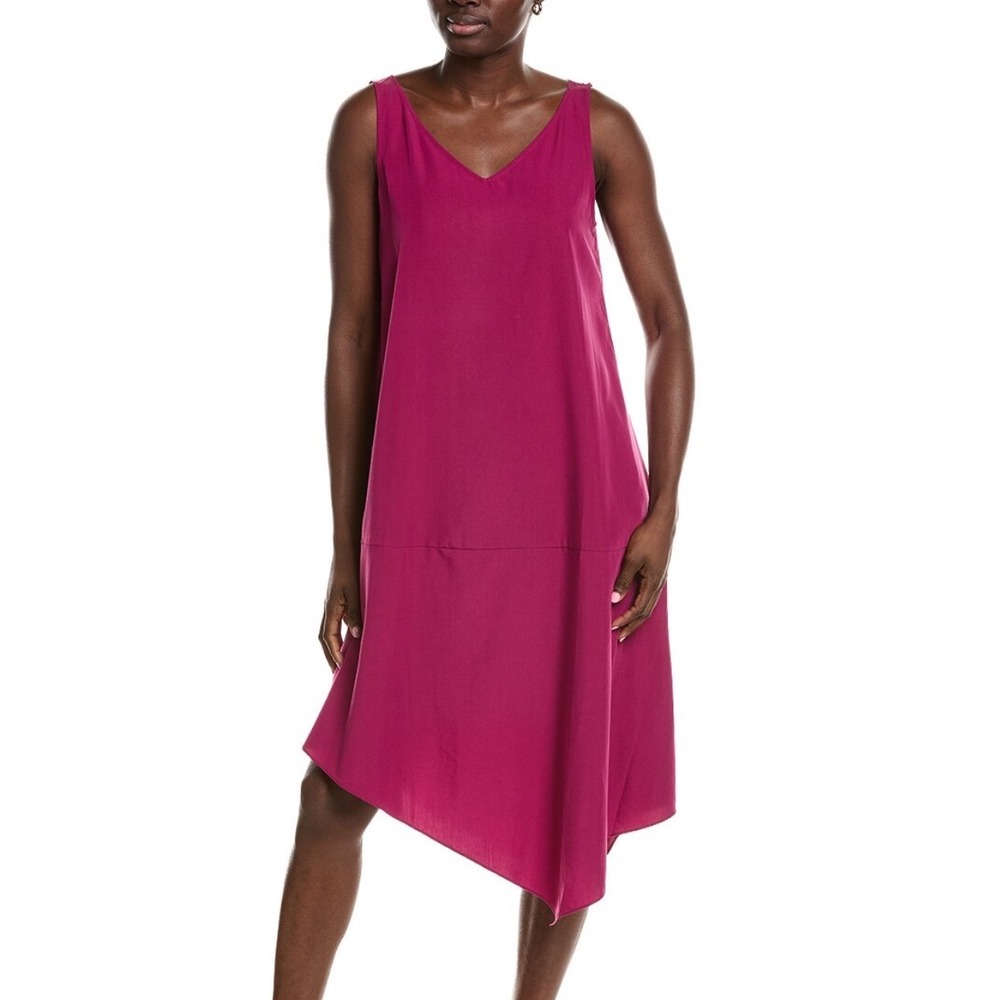 NWT Eileen Fisher Magenta Sandwashed Tencel Asymmetric Dress XL Minimalist Shift